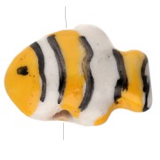 Perle poisson clown 13x17.5 mm en céramique - Jaune - Blanc x1
