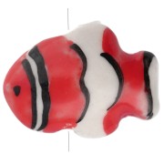 Perle poisson clown 13x17.5 mm en céramique - Rouge - Blanc x1