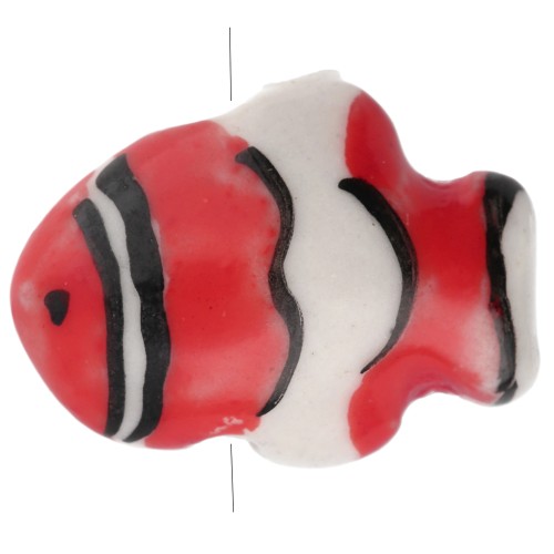 Perle poisson clown 13x17.5 mm en céramique - Rouge - Blanc x1