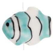 Perle poisson clown 13x17.5 mm en céramique - Turquoise - Blanc x1
