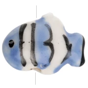 Perle poisson clown 13x17.5 mm en céramique - Bleu - Blanc x1