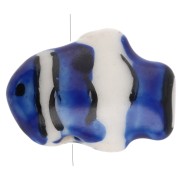 Perle poisson clown 13x17.5 mm en céramique - Bleu foncé - Blanc x1