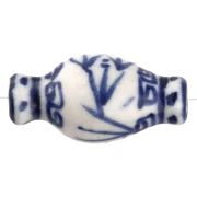 Perle vase 14x27 mm en céramique - Blanc - Bleu x1