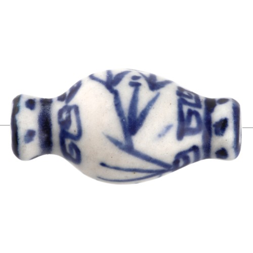 Perle vase 14x27 mm en céramique - Blanc - Bleu x1