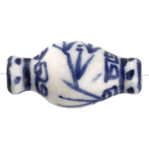 Perle vase 14x27 mm en céramique - Blanc - Bleu x1