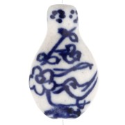 Perle vase 27x17 mm en céramique - motif champètre - Blanc - Bleu x1
