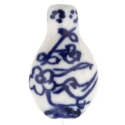 Perle vase 27x17 mm en céramique - motif champètre - Blanc - Bleu x1