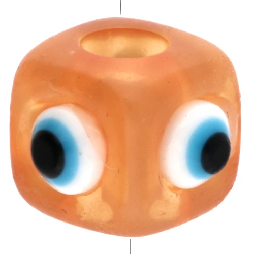 Perle cube en résine 8 mm - motif oeil en relief - Orange - Blanc - Bleu x1
