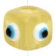 Perle cube en résine 8 mm - motif oeil en relief - Jaune - Blanc - Bleu x1