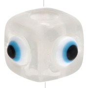 Perle cube en résine 8 mm - motif oeil en relief - Transparent - Blanc - Bleu x1
