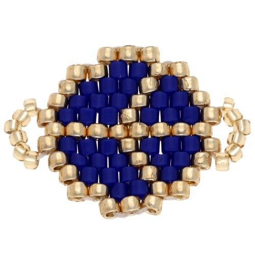 Intercalaire peace and love 21x15 mm en perles de rocailles - Bleu royal - Doré x1