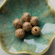 Perles rondes en bois 16 mm - Motif léopard - Beige - Marron - Noir x10