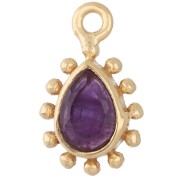 Breloque goutte 13x8 mm avec petites boules - Doré à l'or fin - Amethyste x1