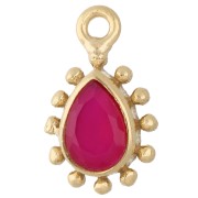 Breloque goutte 13x8 mm avec petites boules - Doré à l'or fin - Calcedoine rose x1