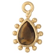 Oeil de tigre - Breloque goutte 13x8 mm avec petites boules - Doré à l'or fin - Oeil de tigre x1 Breloque goutte 13x8 mm avec petites boules - Doré à l'or fin - Oeil de tigre x1