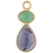 Pendentif géométrique 20x8 mm - Doré à l'or fin - Iolite - Chrysoprase x1