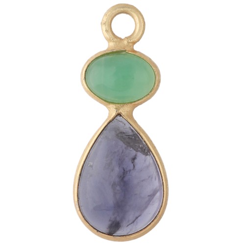Pendentif géométrique 20x8 mm - Doré à l'or fin - Iolite - Chrysoprase x1