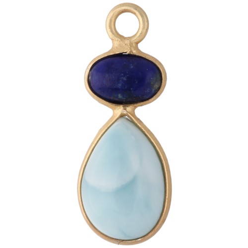 Pendentif géométrique 20x8 mm - Doré à l'or fin - Larimar - Lapis lazuli x1