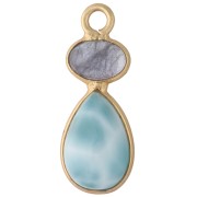 Pendentif géométrique 20x8 mm - Doré à l'or fin - Larimar - Tanzanite x1