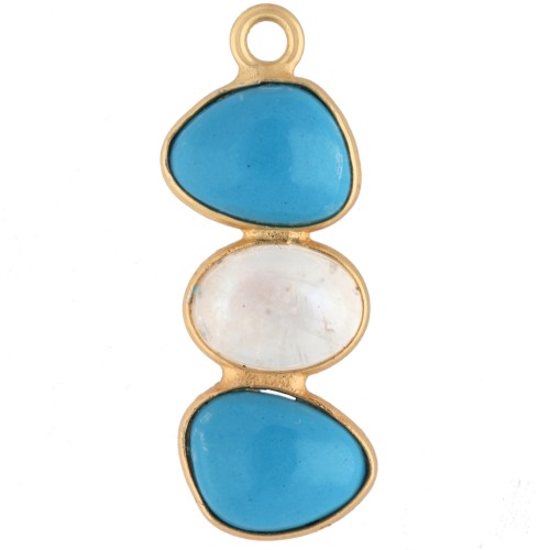 Pendentif géométrique 26x10mm - Doré Or fin - imitation Turquoise - Pierre de lune