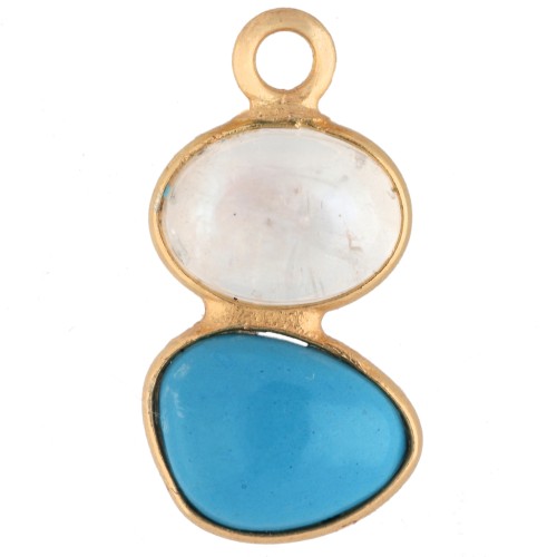 Pendentif géométrique 20x9 mm - Doré Or fin - imitation Turquoise - Pierre de lune