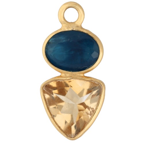 Breloque géométrique 19x9 mm - Doré à l'or fin - Apatite - Citrine x1