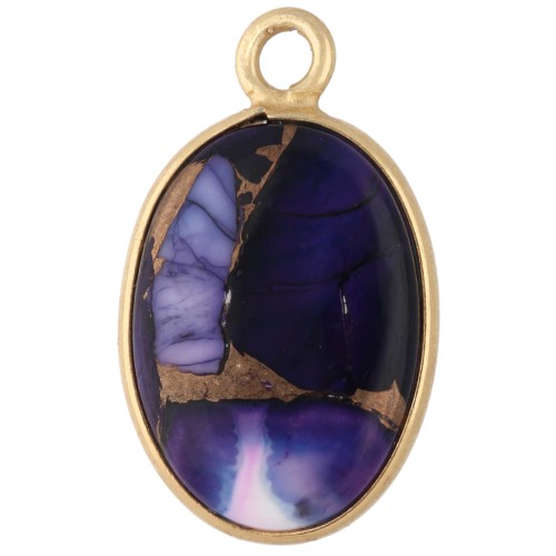 Breloque ovale 18x11 mm en pierre gemme - Turquoise Oyster Violet x1