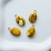 Breloque ovale 18x11 mm en pierre gemme - Turquoise Oyster Jaune x1