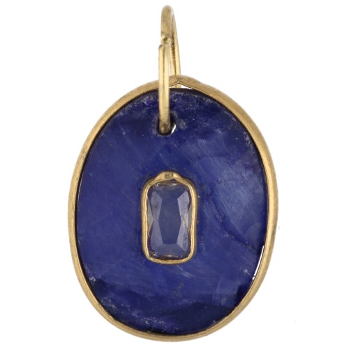 Breloque ovale 18x13 mm pierre gemme et CZ - Doré à l'or fin - Lapis Lazuli x1