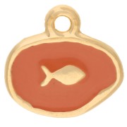 Breloque ovale irrégulière 13 mm - motif poisson - Doré à l'or fin - Saumon x1