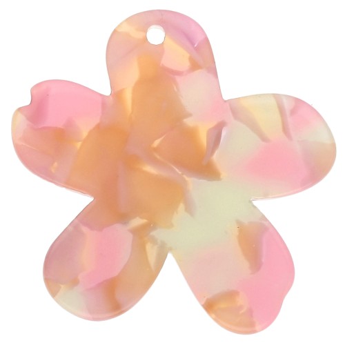 Pendentif fleur 32x30 mm en acétate - Marbré Rose - Orange - Vert x1