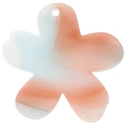 Pendentif fleur 32x30 mm en acétate - Marbré Bleu ciel - Blanc - Cuivré nacré x1