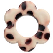 Pendentif fleur 14 mm en acétate - Tacheté Marron - Crème x1