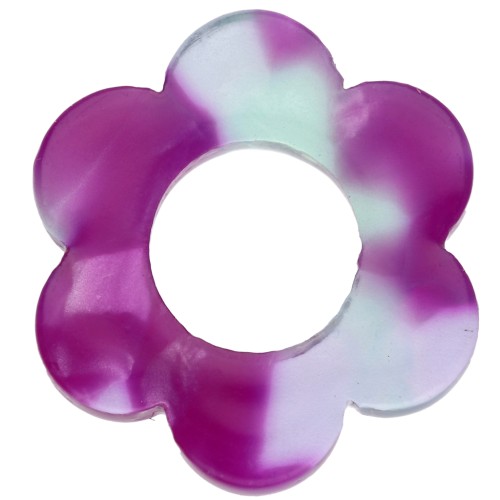 Pendentif fleur 14 mm en acétate - Ecaille de tortue - Violet - Vert x1
