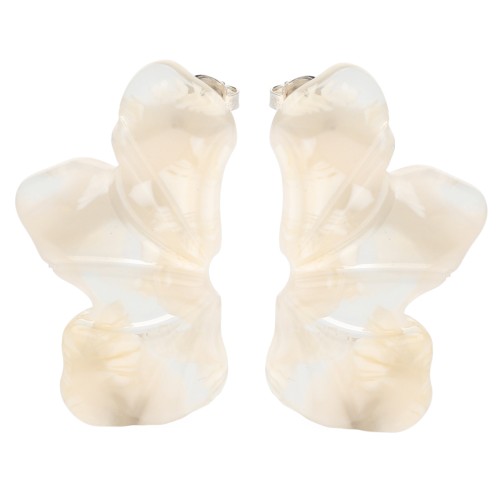 Boucles d'oreilles demi fleur 47x27 mm - Marbré Ivoire - Beige foncé x2