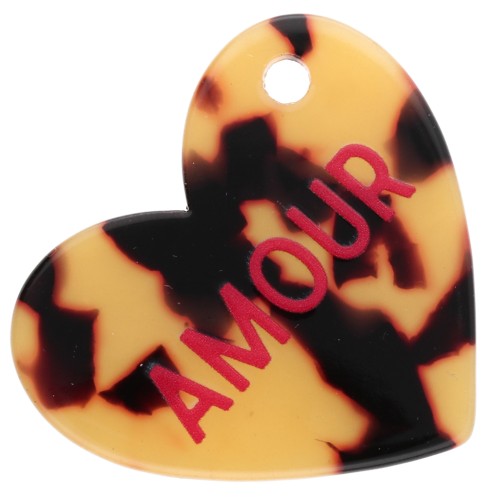 Pendentif coeur 39x45 mm acétate - Amour - Ecaille de tortue Marron - Noir - Rouge