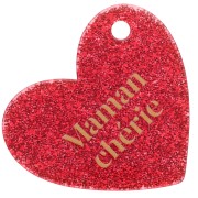 Pendentif coeur 39x45 mm acrylique - Maman chérie - Pailleté Rouge - Doré x1