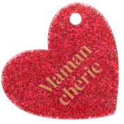 Pendentif coeur 39x45 mm acrylique - Maman chérie - Pailleté Rouge - Doré x1