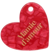 Pendentif coeur 39x45 mm acétate - Mamie d'amour - Rouge nacré - Doré x1