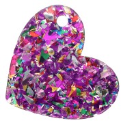 Pendentif coeur 39x45mm acétate - Amies pour la vie - Pailleté multicolore - Blanc