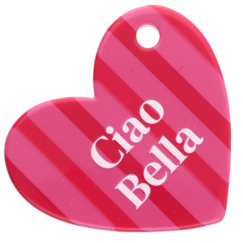 Pendentif coeur 39x45 mm acétate - Ciao Bella - Rayés Rose - Rouge - Blanc x1
