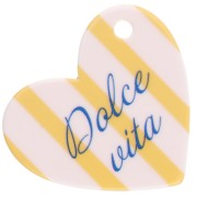 Pendentif coeur 39x45 mm acétate - Dolce vita - Rayés Jaune - Blanc - Bleu x1