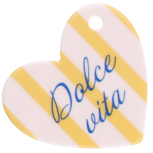 Pendentif coeur 39x45 mm acétate - Dolce vita - Rayés Jaune - Blanc - Bleu x1
