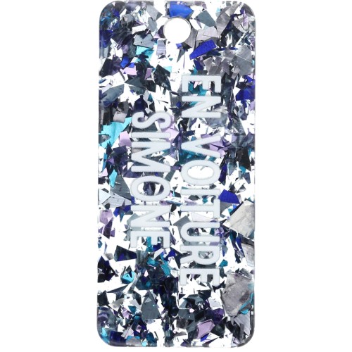 Pendentif rectangle 55x25 mm acrylique - En voiture Simone - Paillettes bleues x1