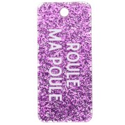 Pendentif rectangle 55x25 mm acrylique - Roule ma Poule - Pailleté violet - Blanc