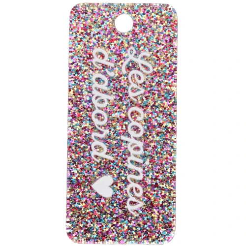 Pendentif rectangle 55x25mm acrylique - Les copines d'abord - Pailleté multicolore