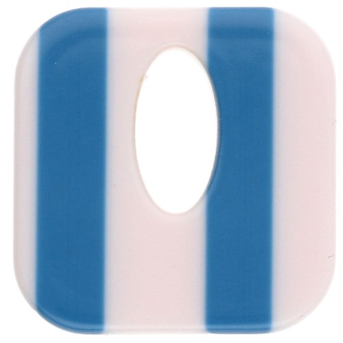 Pendentif carré évidé 21 mm en acétate - Rayés Blanc - Bleu foncé x1