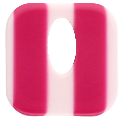 Pendentif carré évidé 21 mm en acétate - Rayés Blanc - Framboise x1