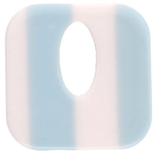 Pendentif carré évidé 21 mm en acétate - Rayés Blanc - Bleu ciel x1
