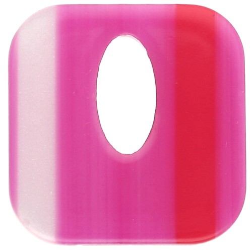 Pendentif carré évidé 21 mm en acétate - Rayés Fuschia - Rouge - Blanc x1